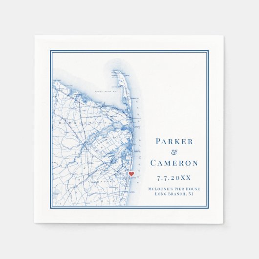 Serviette En Papier Long Branch New Jersey Map Mariage élégant (Devant)