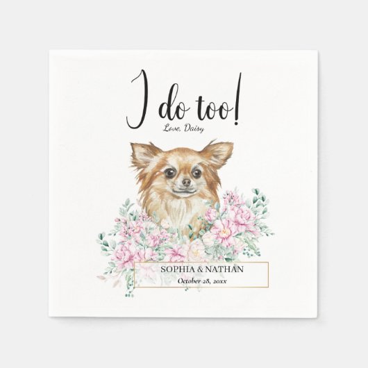 Serviette En Papier Long Haired Chihuahua Chien Mariage Cocktail Napki (Devant)