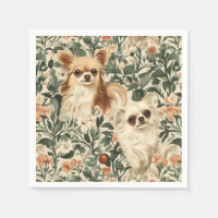 Long Haired Chihuahuas William Morris style floral