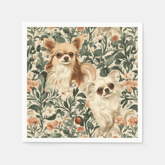Serviette En Papier Long Haired Chihuahuas William Morris style floral (Devant)