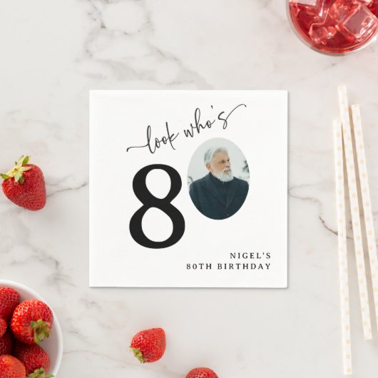 Serviette En Papier Look Who's 80! Modern Photo 80th Birthday (En situation)