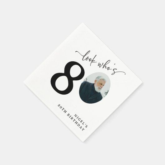 Serviette En Papier Look Who's 80! Modern Photo 80th Birthday (Coin)