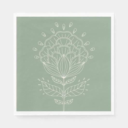 Serviette En Papier Lotus fleur ligne blanche dessin floral vert tige (Devant)