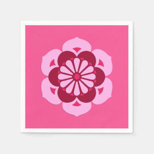 Serviette En Papier Lotus Flower Mandala, Fuchsia Pink et Bourgogne
