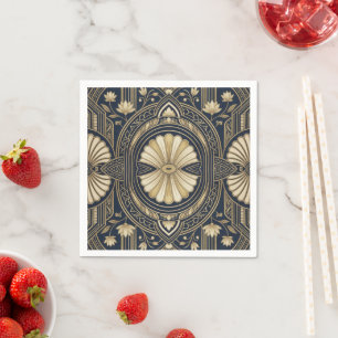 Serviette En Papier Lotus Mandala Art Déco Navy et Or Patte Géométriqu