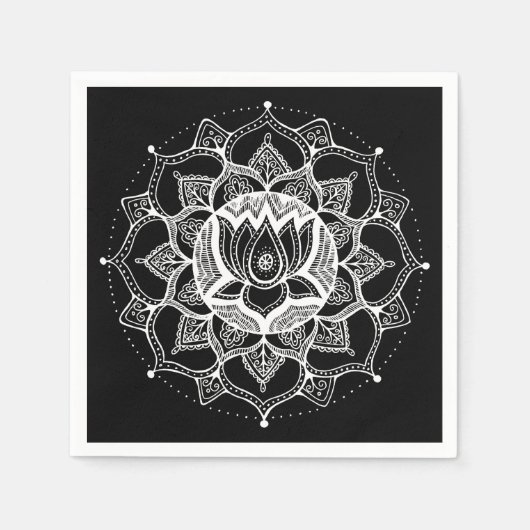 Serviette En Papier Lotus Mandala noir et blanc (Devant)