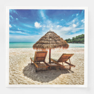 Serviette En Papier Lounge on beach throw pillow