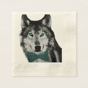 Serviette En Papier Loup avec des yeux bleus et une cravate d'arc