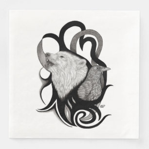 Serviette En Papier Loup blanc avec art tribal coréen