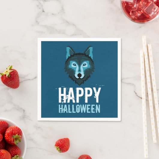 Serviette En Papier Loup Bleu, Bonne Halloween (En situation)