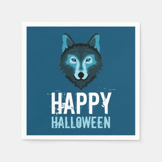 Serviette En Papier Loup Bleu, Bonne Halloween (Devant)