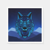 Serviette En Papier Loup bleu géométrique (Devant)