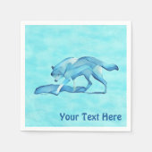Serviette En Papier Loup Bleu Sur Neige (Devant)