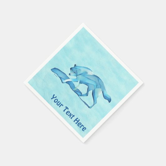 Serviette En Papier Loup Bleu Sur Neige (Coin)
