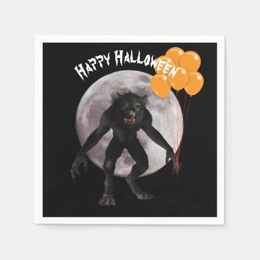 Serviette En Papier Loup-garou d'Halloween avec ballons (Devant)