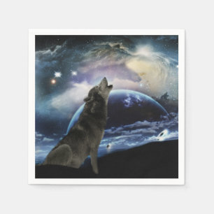 Serviette En Papier Loup hurlant à la lune