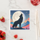 Serviette En Papier Loup hurlant Sur La Lune (En situation)