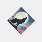 Serviette En Papier Loup hurlant Sur La Lune (Coin)