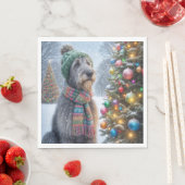 Serviette En Papier Loup irlandais de Noël avec arbre (En situation)