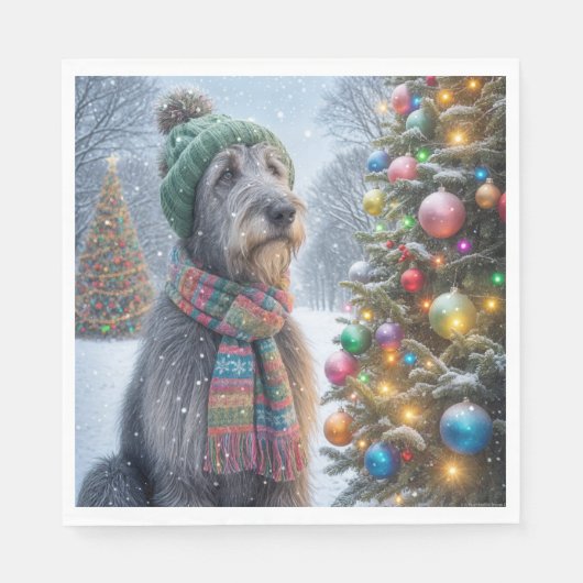 Serviette En Papier Loup irlandais de Noël avec arbre (Devant)