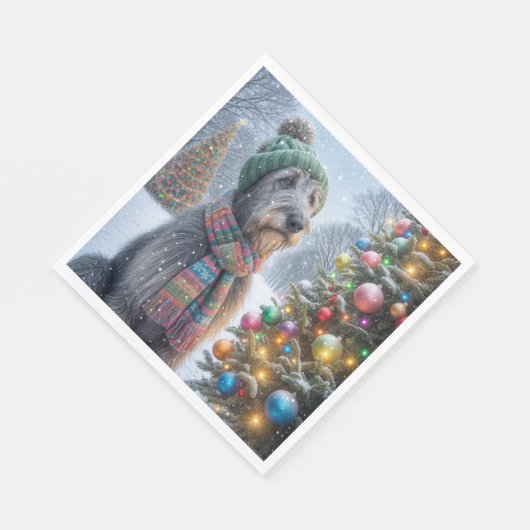 Serviette En Papier Loup irlandais de Noël avec arbre (Coin)