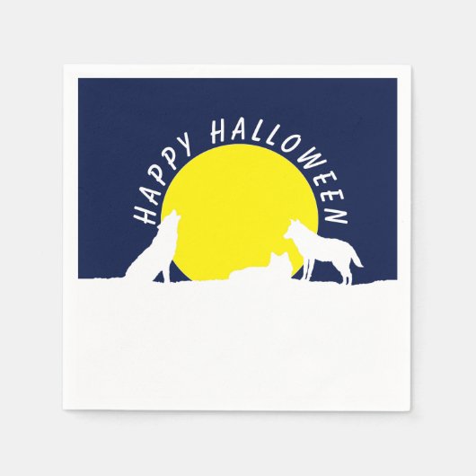 Serviette En Papier Loups au clair de lune, Bonne Halloween (Devant)