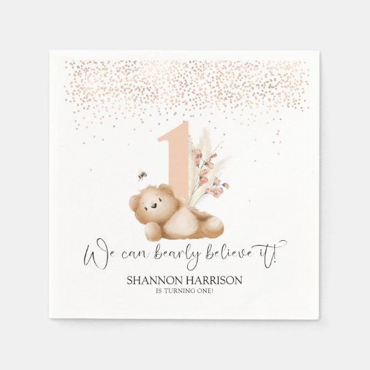Serviette En Papier L'ours et l'abeille premier anniversaire (Devant)