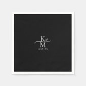 Serviette En Papier Love Calligraphy Initiales Coeur Blanc B&W ID940 (Devant)