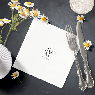 Serviette En Papier Love Calligraphy Initiales Coeur Noir B&W ID940