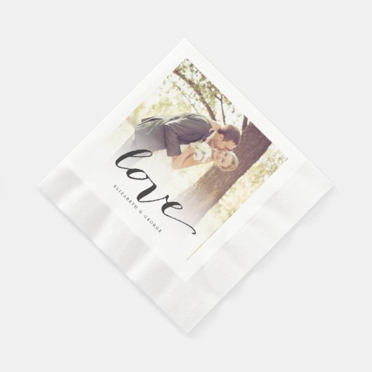Serviette En Papier Love Classic Script Chic Calligraphie Mariage phot (Coin)