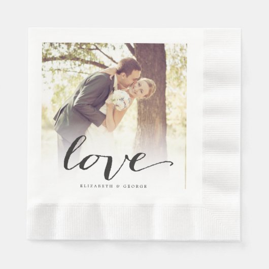 Serviette En Papier Love Classic Script Chic Calligraphie Mariage phot (Devant)