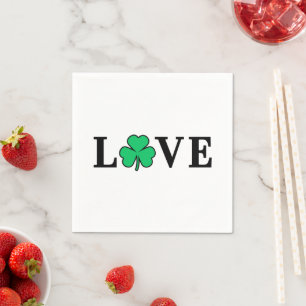 Serviette En Papier LOVE Clover Shamrock Irlande St Patrick texte basé