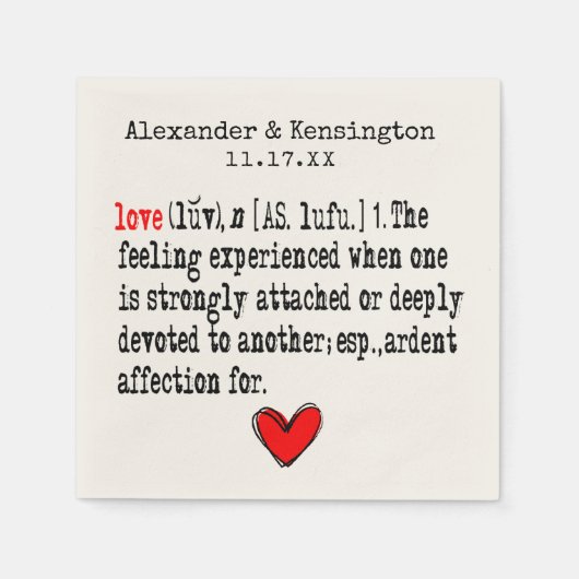 Serviette En Papier Love Definition Mariage Réception (Devant)