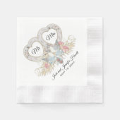 Serviette En Papier Love Doves Coeurs et Fleurs (Devant)