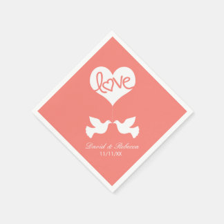 Serviette En Papier Love Doves - Coral rose