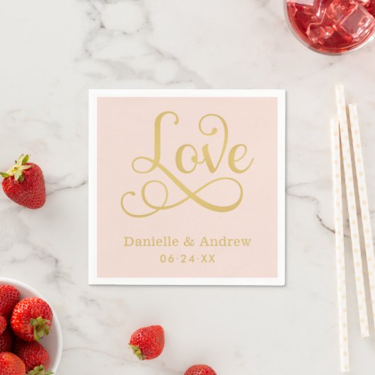 Serviette En Papier Love Elegant Blush Gold Calligraphy Mariage (En situation)