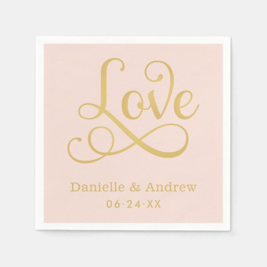 Serviette En Papier Love Elegant Blush Gold Calligraphy Mariage (Devant)