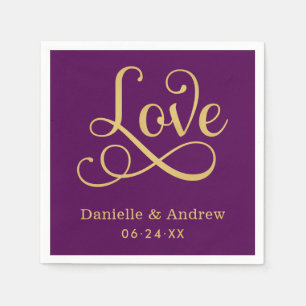Serviette En Papier Love Elegant Purple Gold Calligraphie Mariage