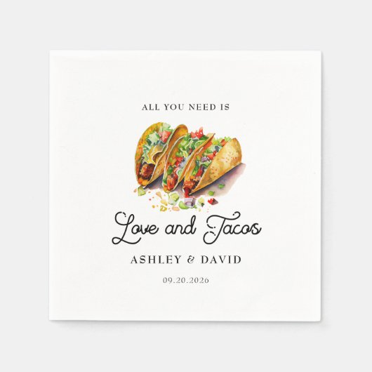 Serviette En Papier Love et Tacos | Fête de fiançailles  (Devant)