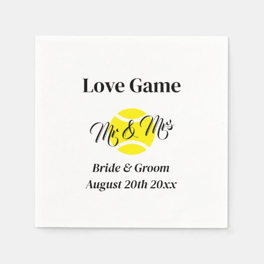 Serviette En Papier Love Game drôle Mr & Mrs tennis thème mariage (Devant)