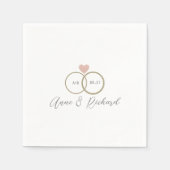 Serviette En Papier Love Heart Mariage Anneaux Personnalisé Blanc (Devant)