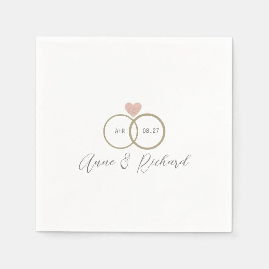 Serviette En Papier Love Heart Mariage Anneaux Personnalisé Blanc (Devant)