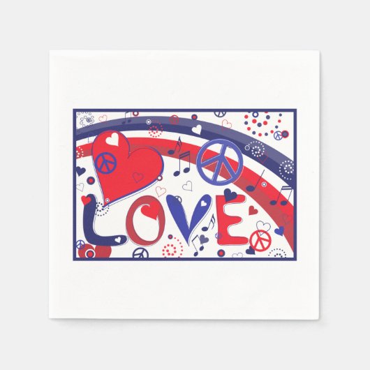 Serviette En Papier Love Hearts Et Notes Musicales Papier (Devant)
