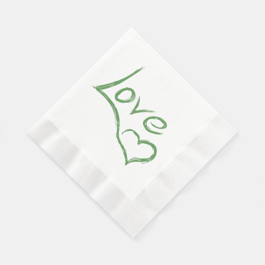 Serviette En Papier Love & Hearts Green & White Wedding Party (Coin)