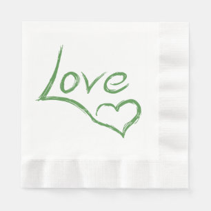 Serviette En Papier Love & Hearts Green & White Wedding Party
