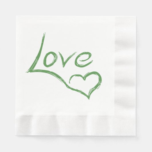 Serviette En Papier Love & Hearts Green & White Wedding Party (Devant)