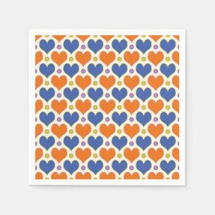 Serviette En Papier Love Hearts & motif Pois en Blue & Orange