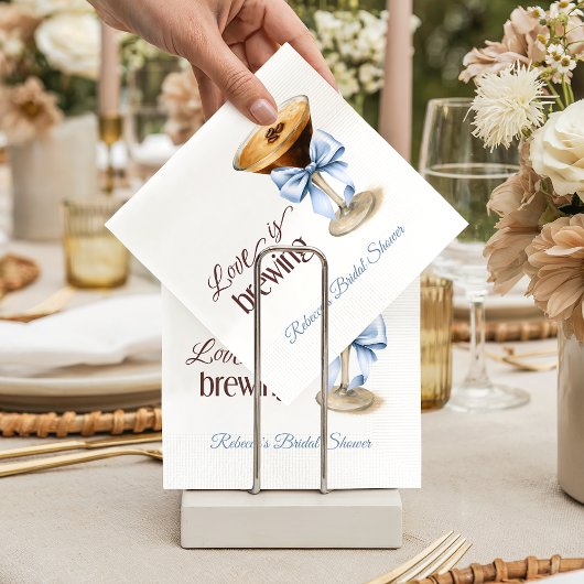 Serviette En Papier Love is Brewing Coffee Blue Bow Bridal Shower