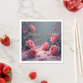 Serviette En Papier Love is in Bloom Pink Roses Wedding Customize (En situation)
