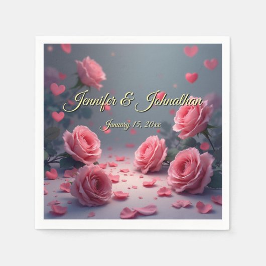 Serviette En Papier Love is in Bloom Pink Roses Wedding Customize (Devant)